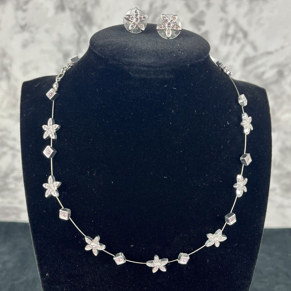 Nine West Delicate Necklace Floating Wire Flowers Matching Earrings Fairycore